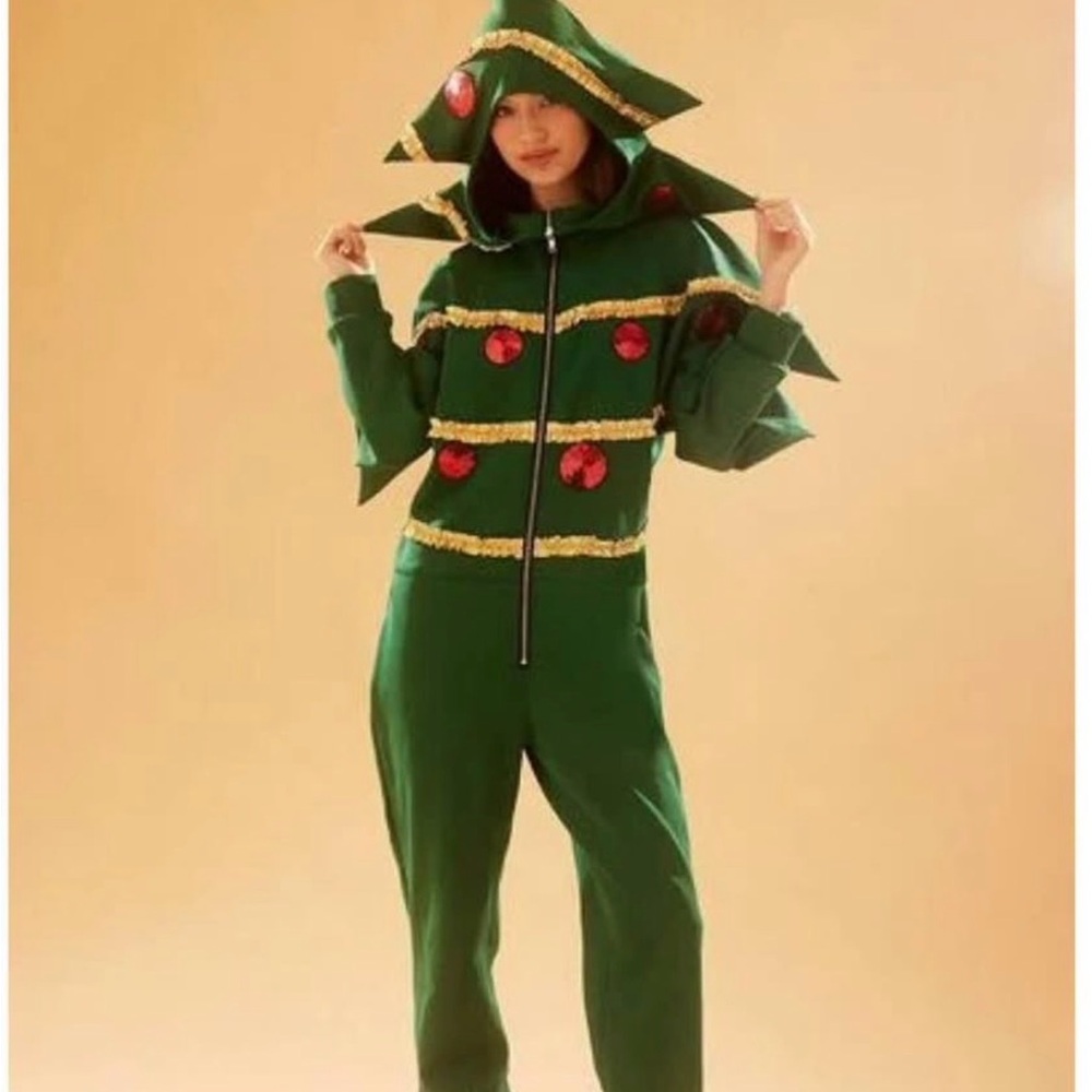 Forever 21 Green Festive Christmas Tree Jumpsuit